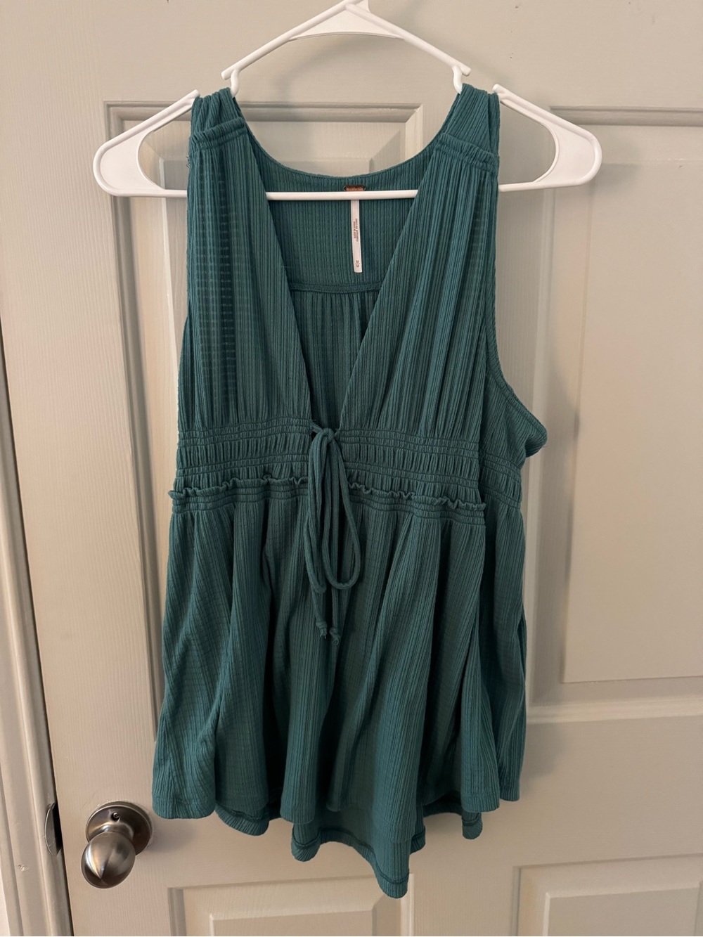 Free People Teal Ribbed Textured Sleeveless Tank Top size M